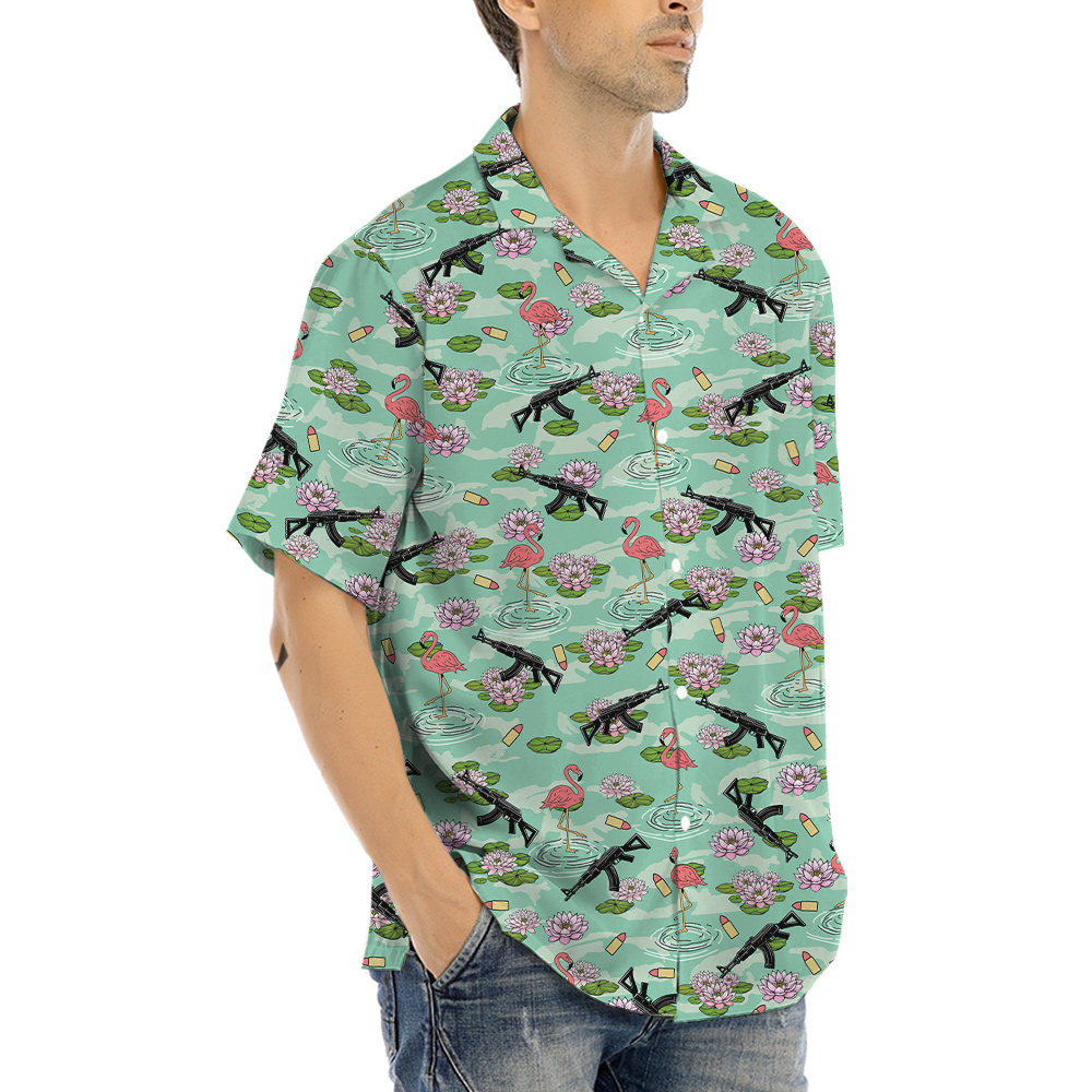 AK-47 Flamingo Green Hawaiian Shirt