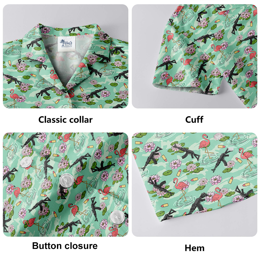 AK-47 Flamingo Green Hawaiian Shirt