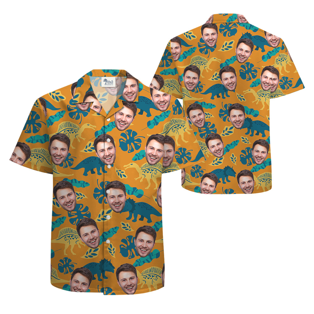 Custom Face Dinosaur Tropical Hawaiian Shirt