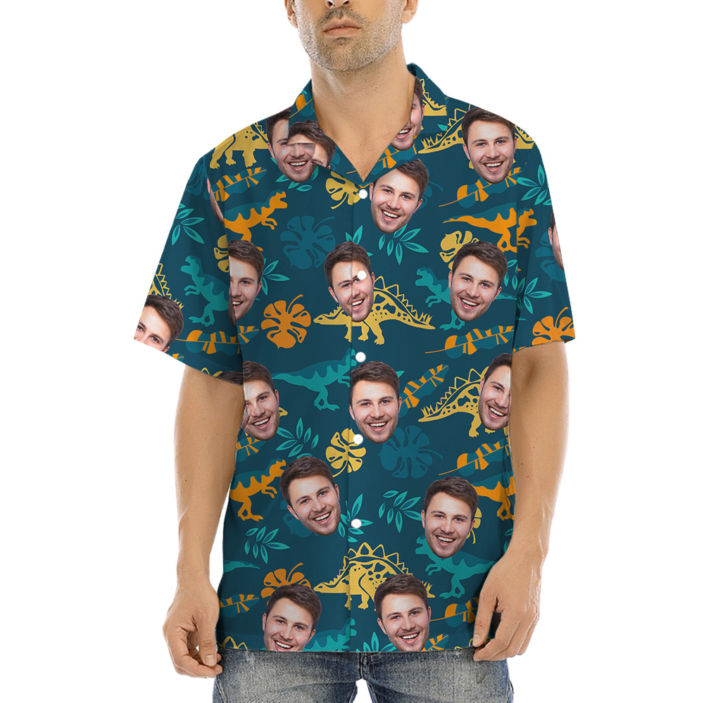 Custom Face Dinosaur Tropical Hawaiian Shirt