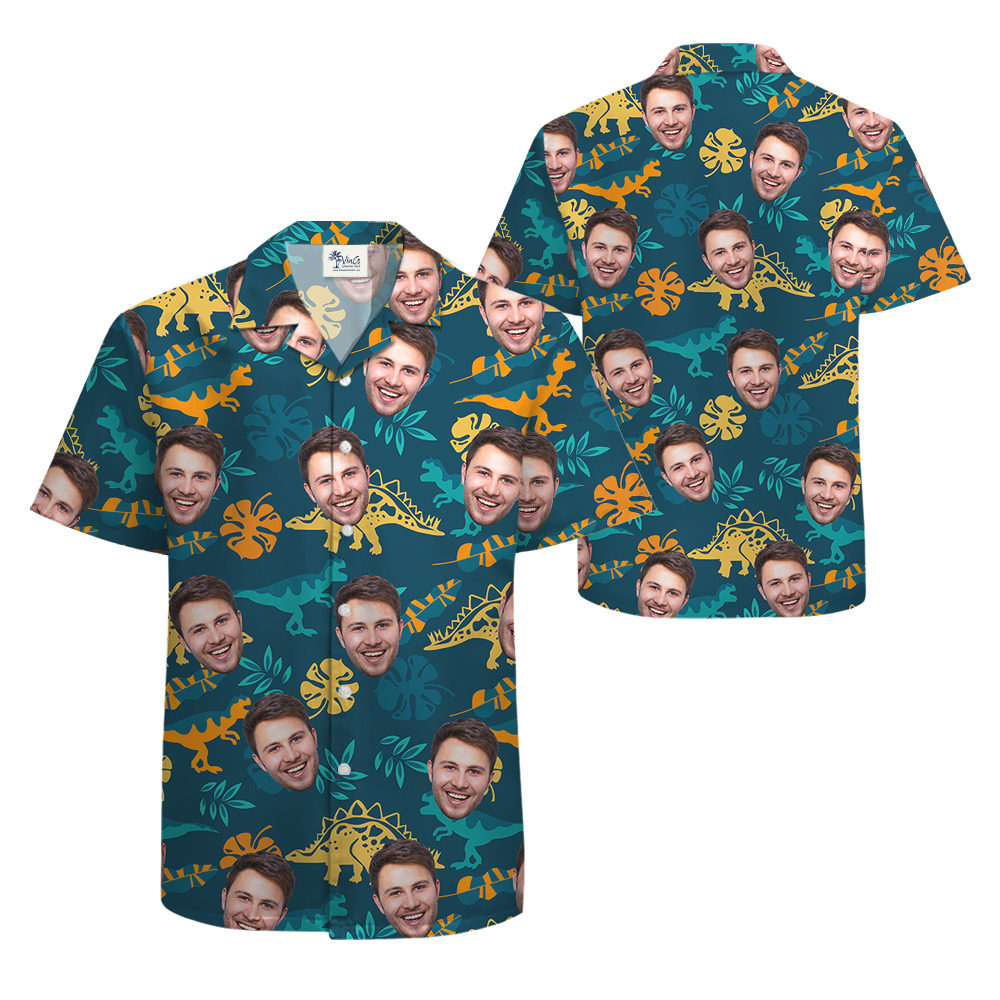 Custom Face Dinosaur Tropical Hawaiian Shirt