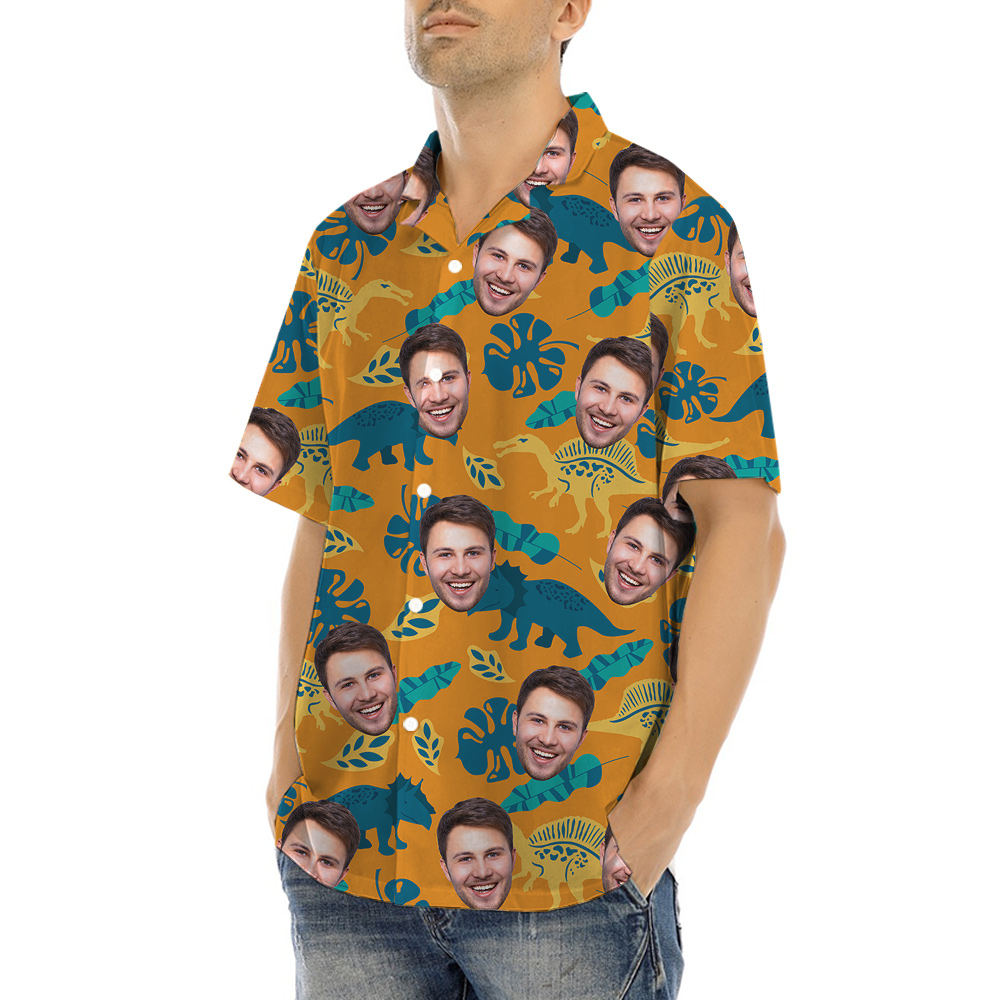 Custom Face Dinosaur Tropical Hawaiian Shirt