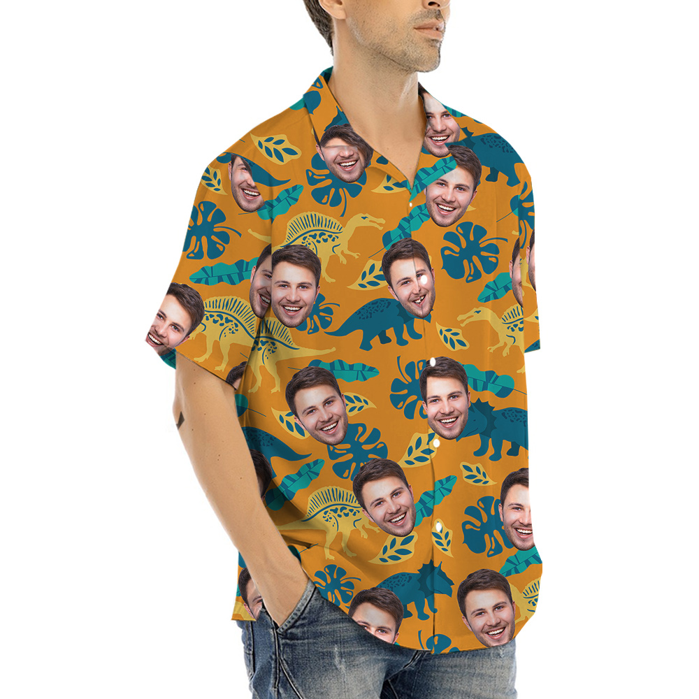 Custom Face Dinosaur Tropical Hawaiian Shirt
