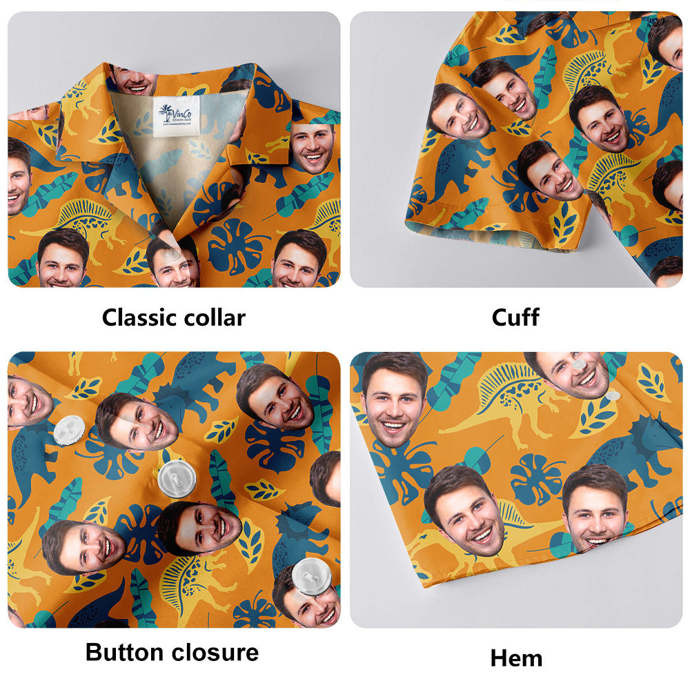 Custom Face Dinosaur Tropical Hawaiian Shirt