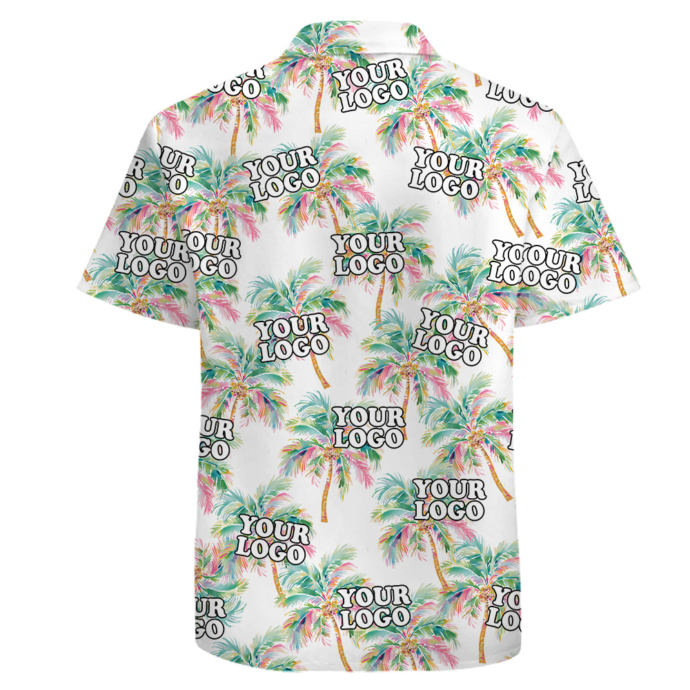Custom Logo Cotton Hawaiian Shirt White Palm Theme