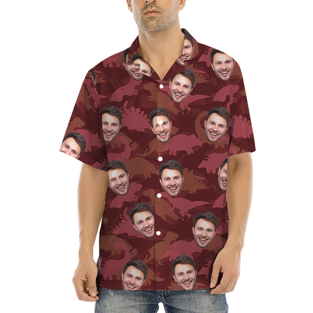 Camouflage Dinosaur Hawaiian Shirt With Custom Face