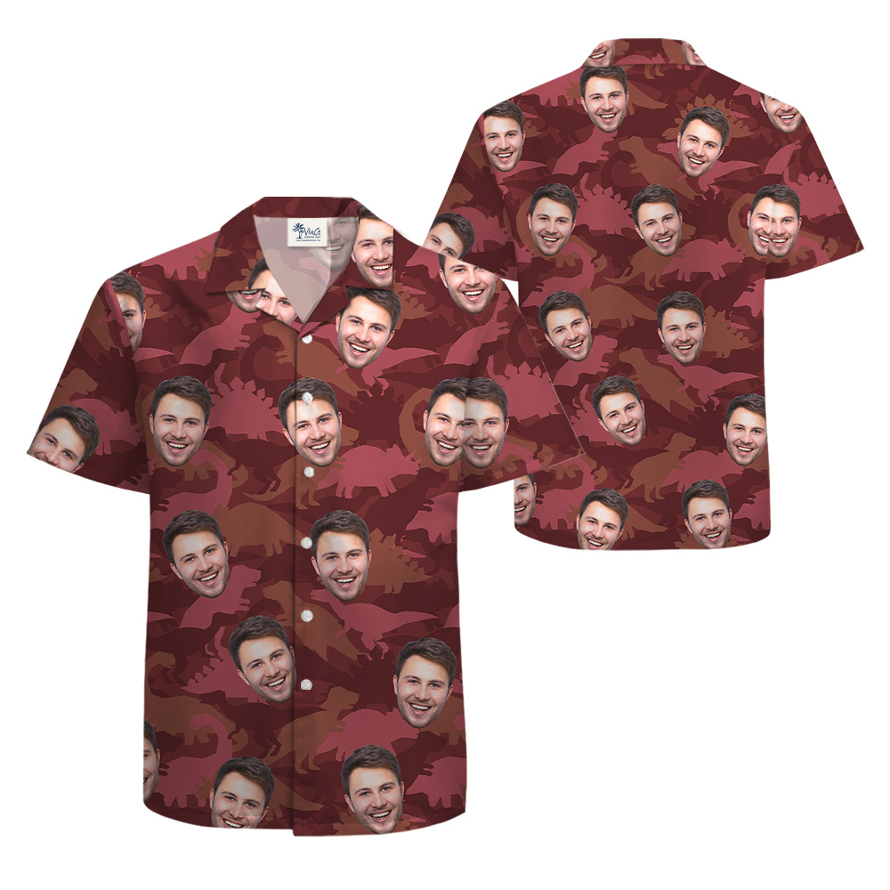 Camouflage Dinosaur Hawaiian Shirt With Custom Face