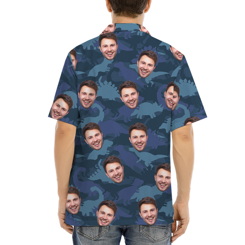 Camouflage Dinosaur Hawaiian Shirt With Custom Face