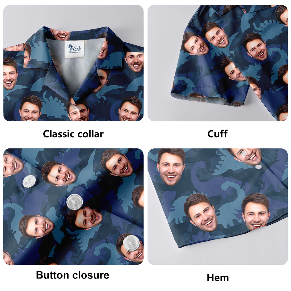 Camouflage Dinosaur Hawaiian Shirt With Custom Face
