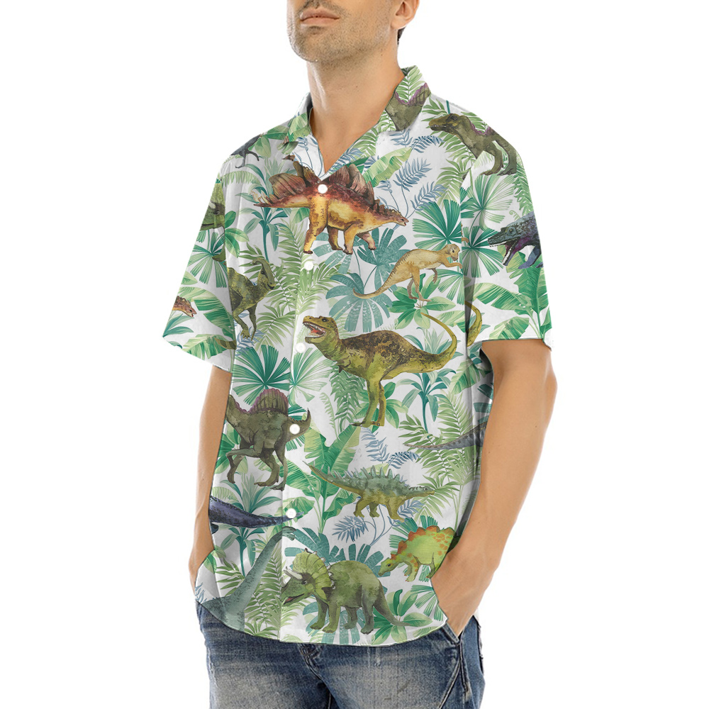 Dinosaur Tropical Green Hawaiian Shirt