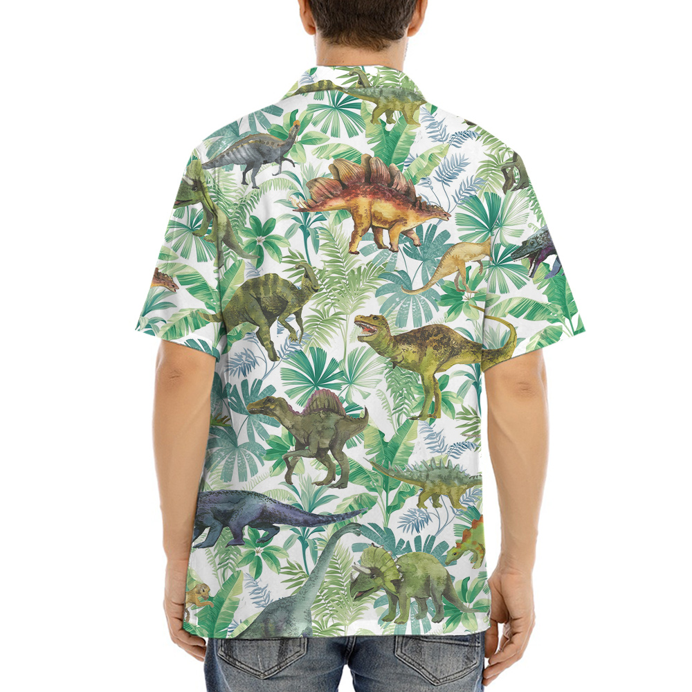 Dinosaur Tropical Green Hawaiian Shirt