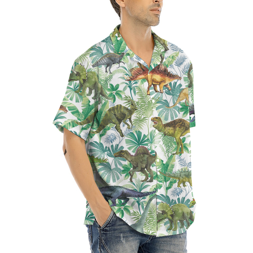 Dinosaur Tropical Green Hawaiian Shirt