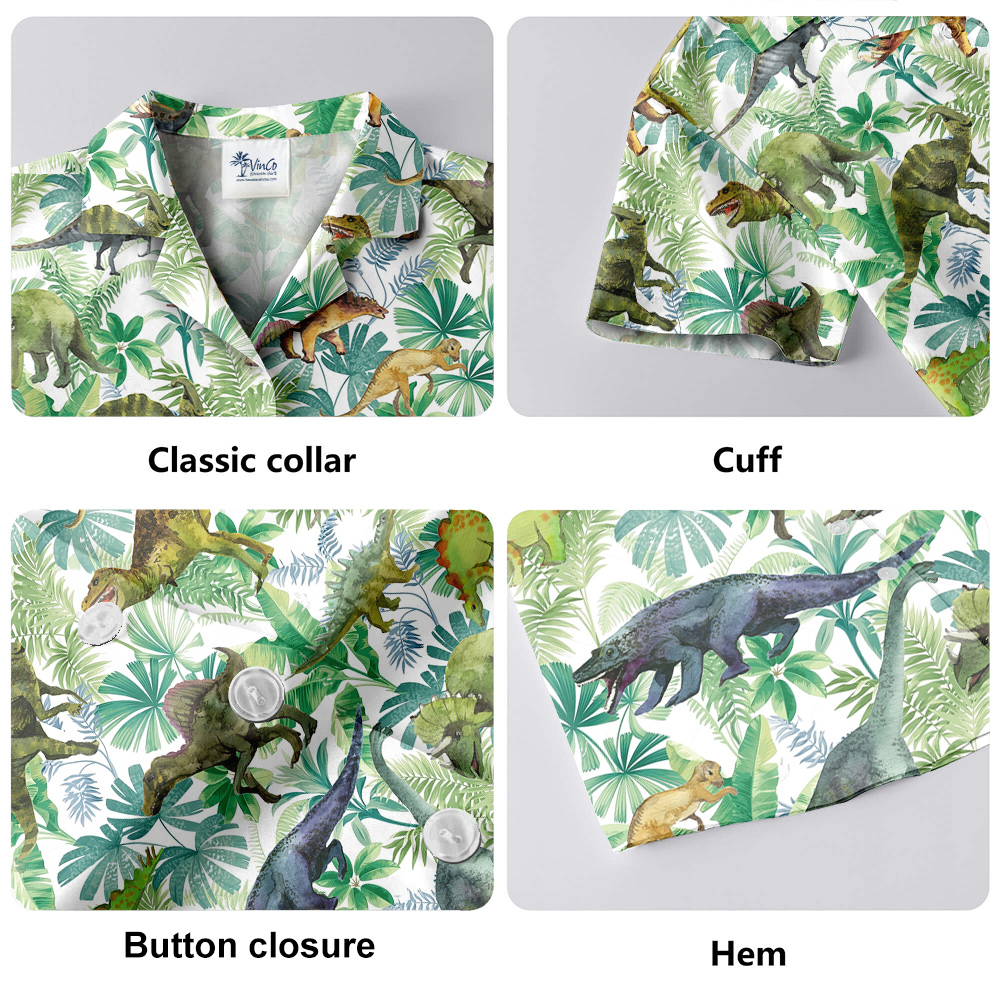 Dinosaur Tropical Green Hawaiian Shirt