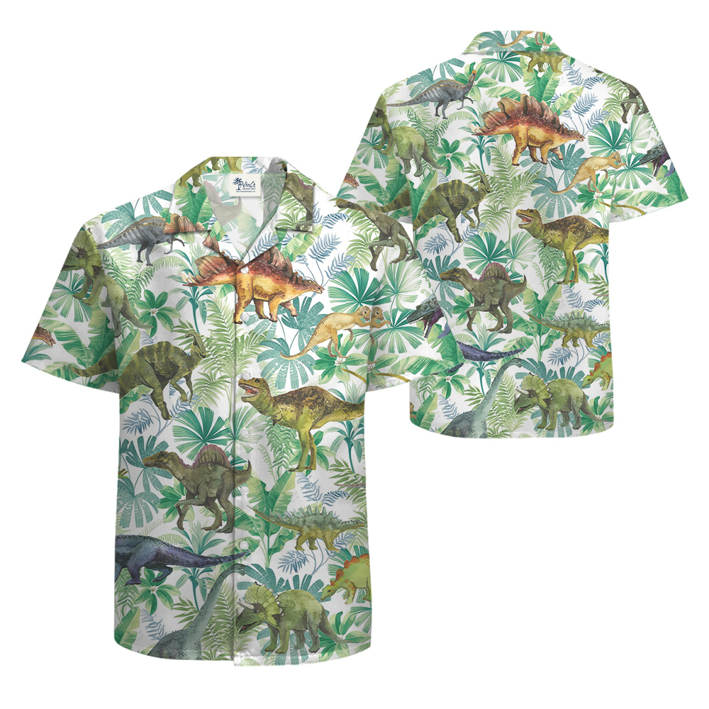 Dinosaur Tropical Green Hawaiian Shirt