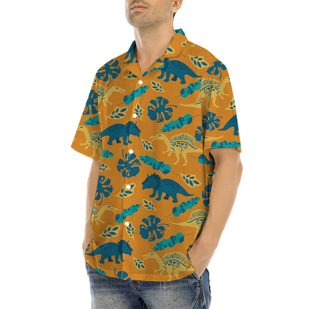 Dinosaur Tropical Orange Hawaiian Shirt