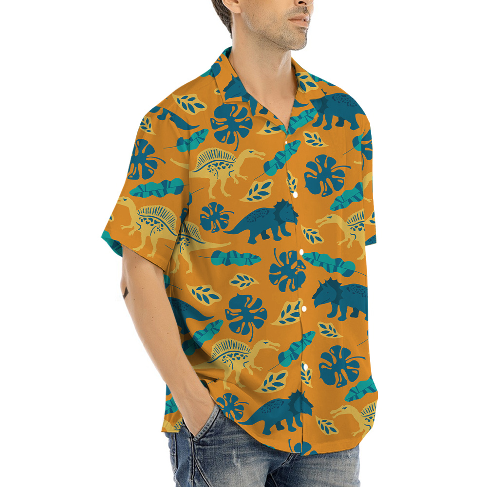 Dinosaur Tropical Orange Hawaiian Shirt