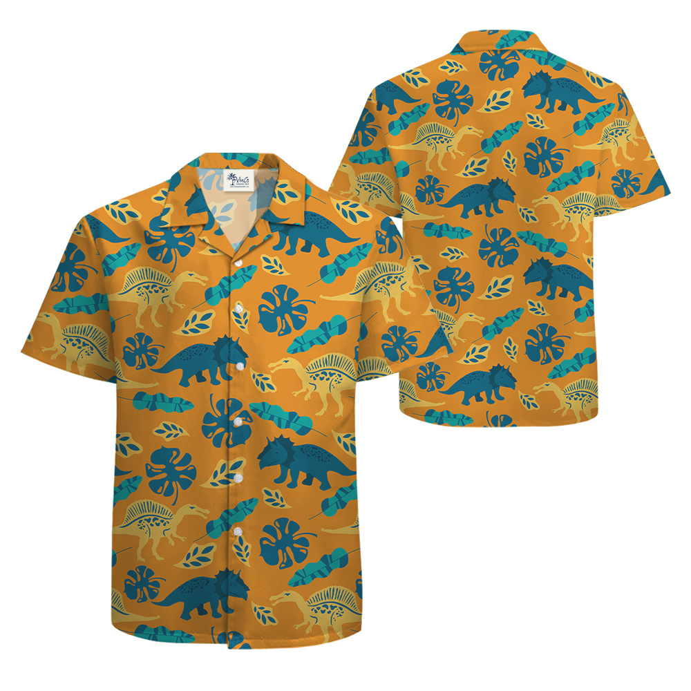 Dinosaur Tropical Orange Hawaiian Shirt