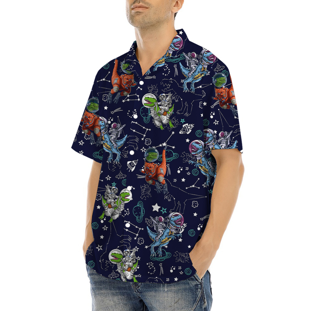 Astronaut Dinosaur Galaxy Hawaiian Shirt