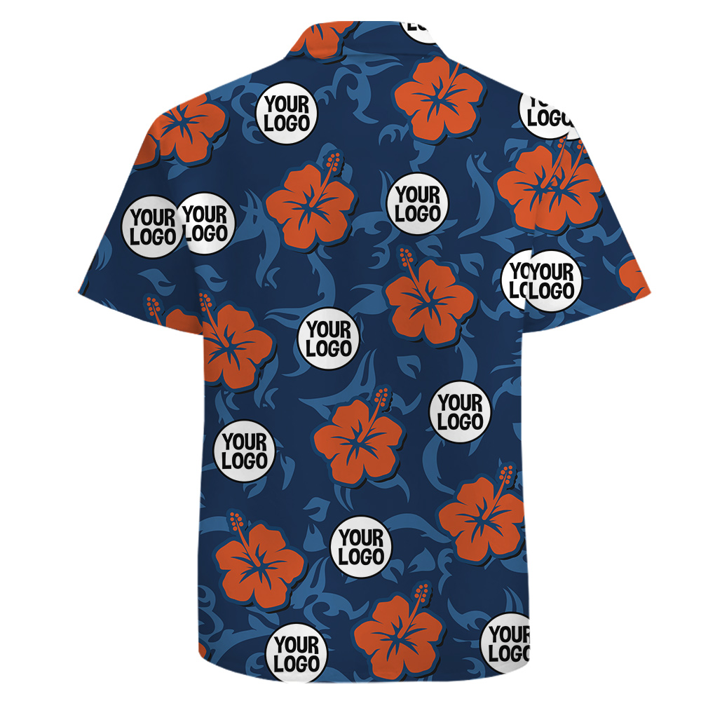 Custom Team Logo Cotton Hawaiian Shirt Hibiscus Print