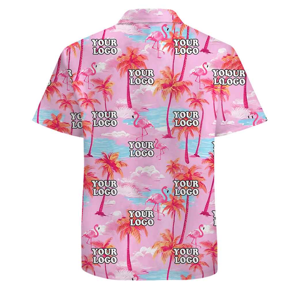 Pink Flamingo Personalized Logo Cotton Button Up Shirt