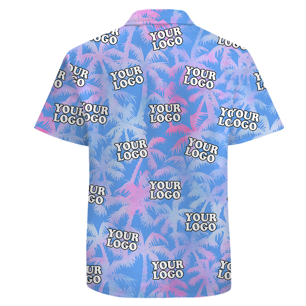 Custom Logo Cotton Hawaiian Shirt Pink Palm Theme