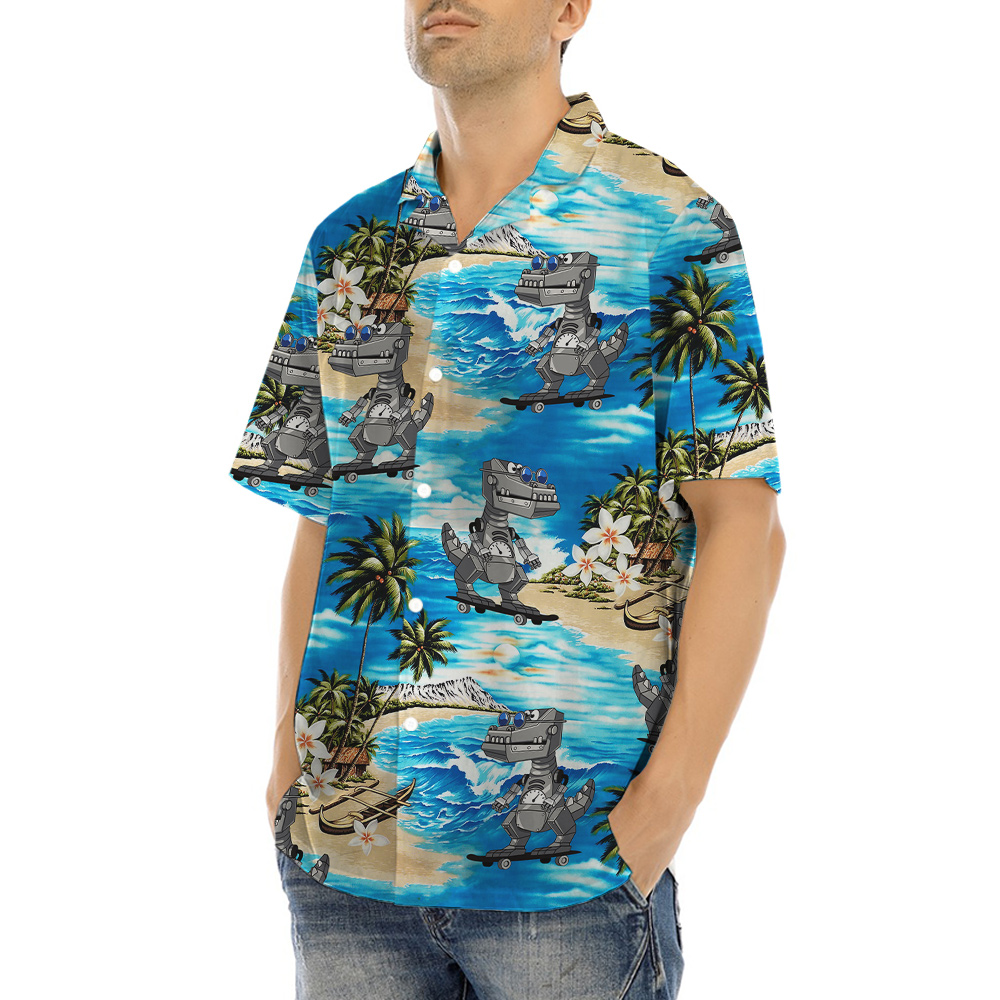 Funny Dinosaur Robot Tropical Blue Hawaiian Shirt
