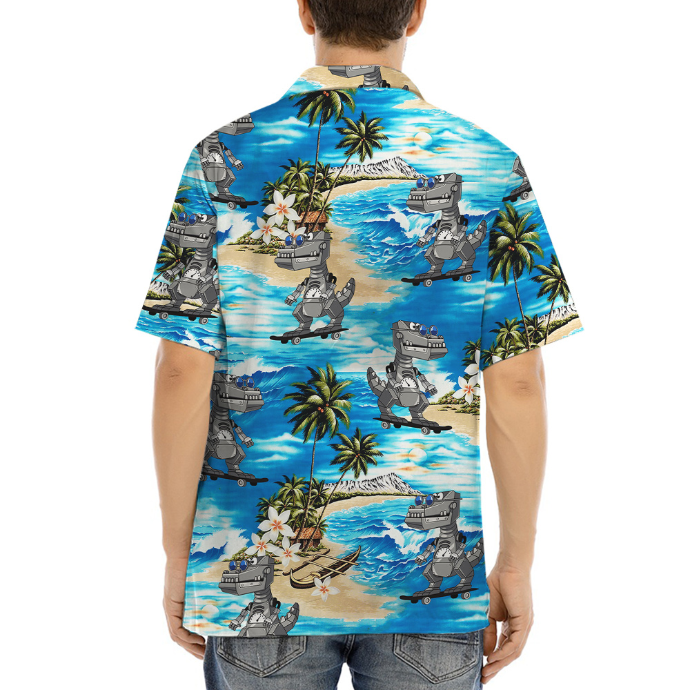 Funny Dinosaur Robot Tropical Blue Hawaiian Shirt