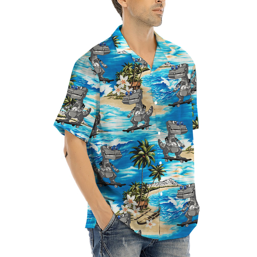 Funny Dinosaur Robot Tropical Blue Hawaiian Shirt