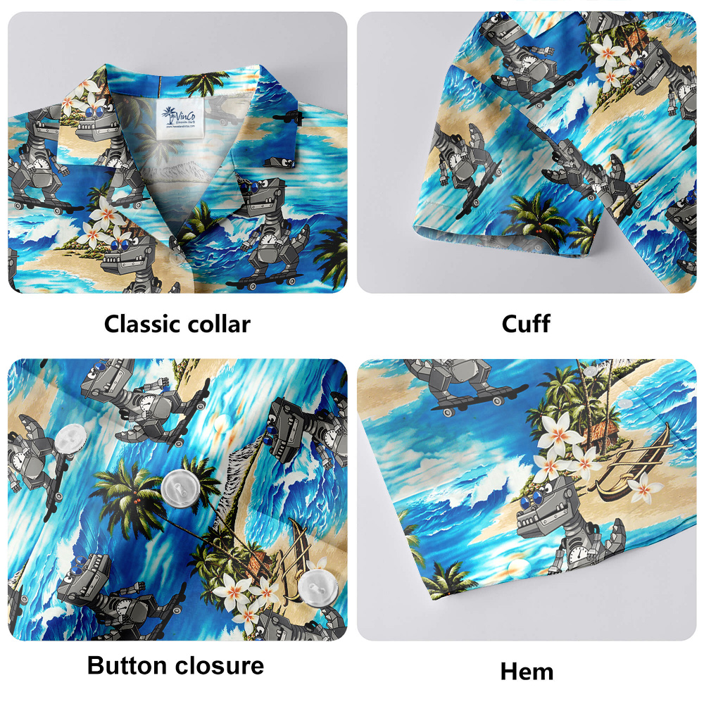 Funny Dinosaur Robot Tropical Blue Hawaiian Shirt