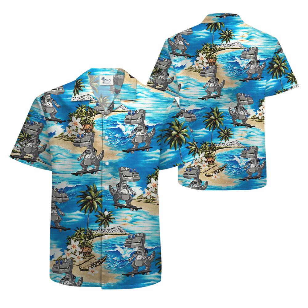 Funny Dinosaur Robot Tropical Blue Hawaiian Shirt