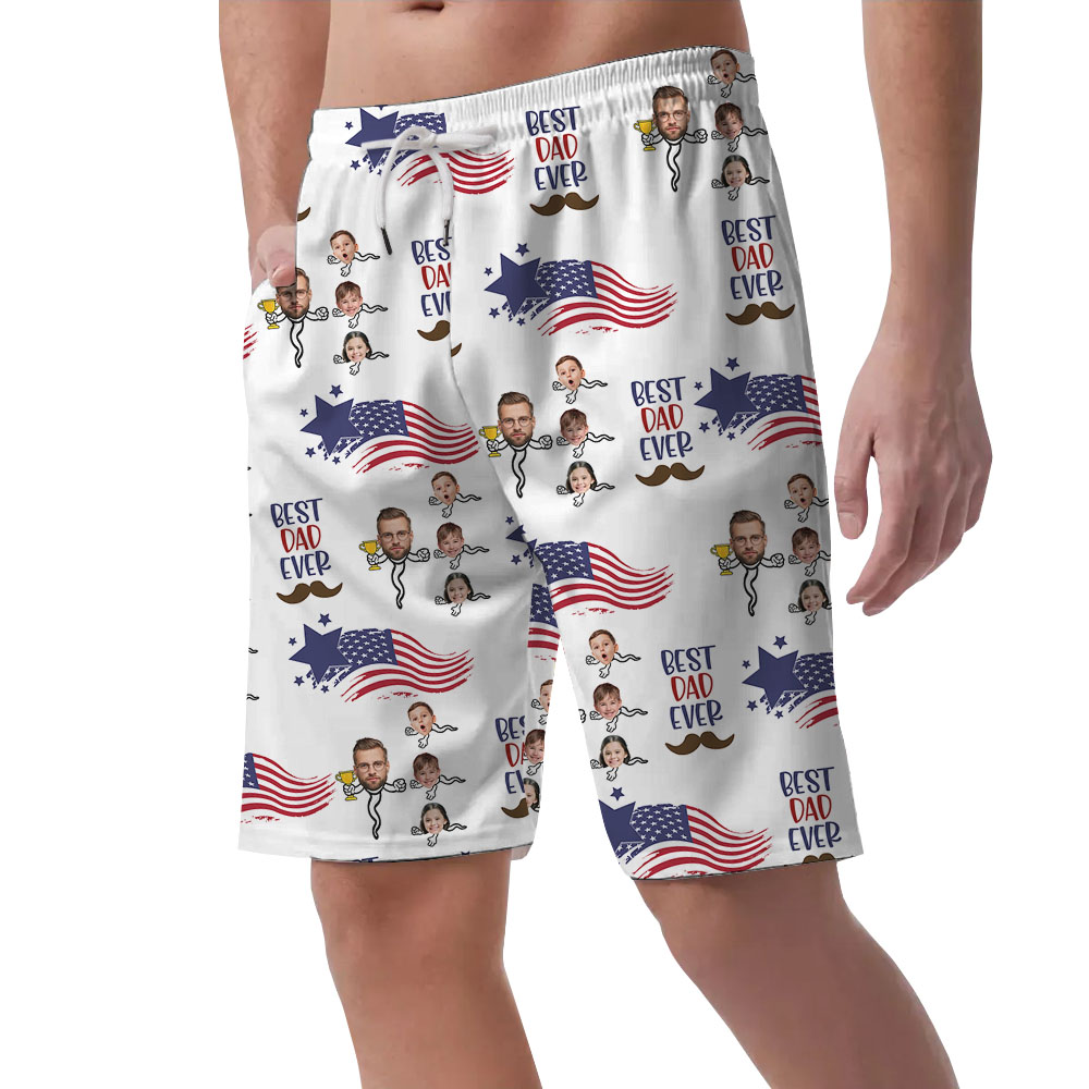 Unique Dad And Kids Faces Men's Casual Shorts