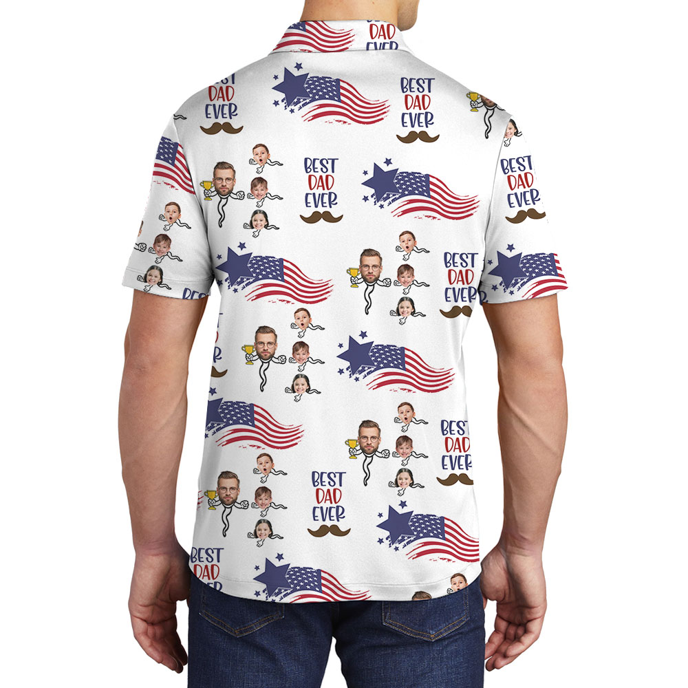 Funny Best Dad Ever Polo Men's Shirt With 1-5 Faces