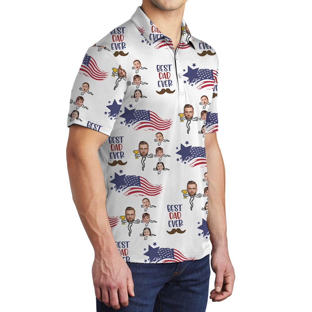 Funny Best Dad Ever Polo Men's Shirt With 1-5 Faces