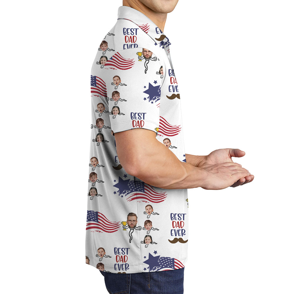 Funny Best Dad Ever Polo Men's Shirt With 1-5 Faces