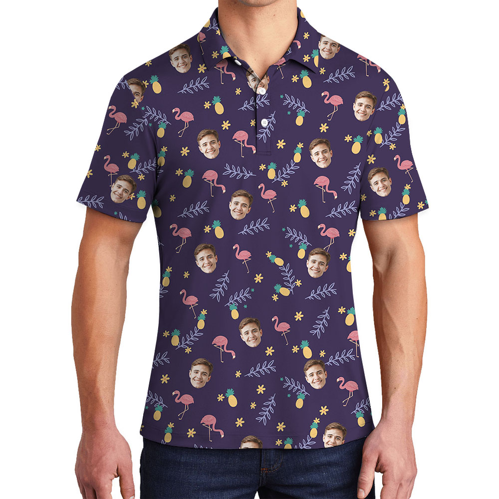 Personalized Flamingo Purple Golf Shirt With Face On Them - variant image 1