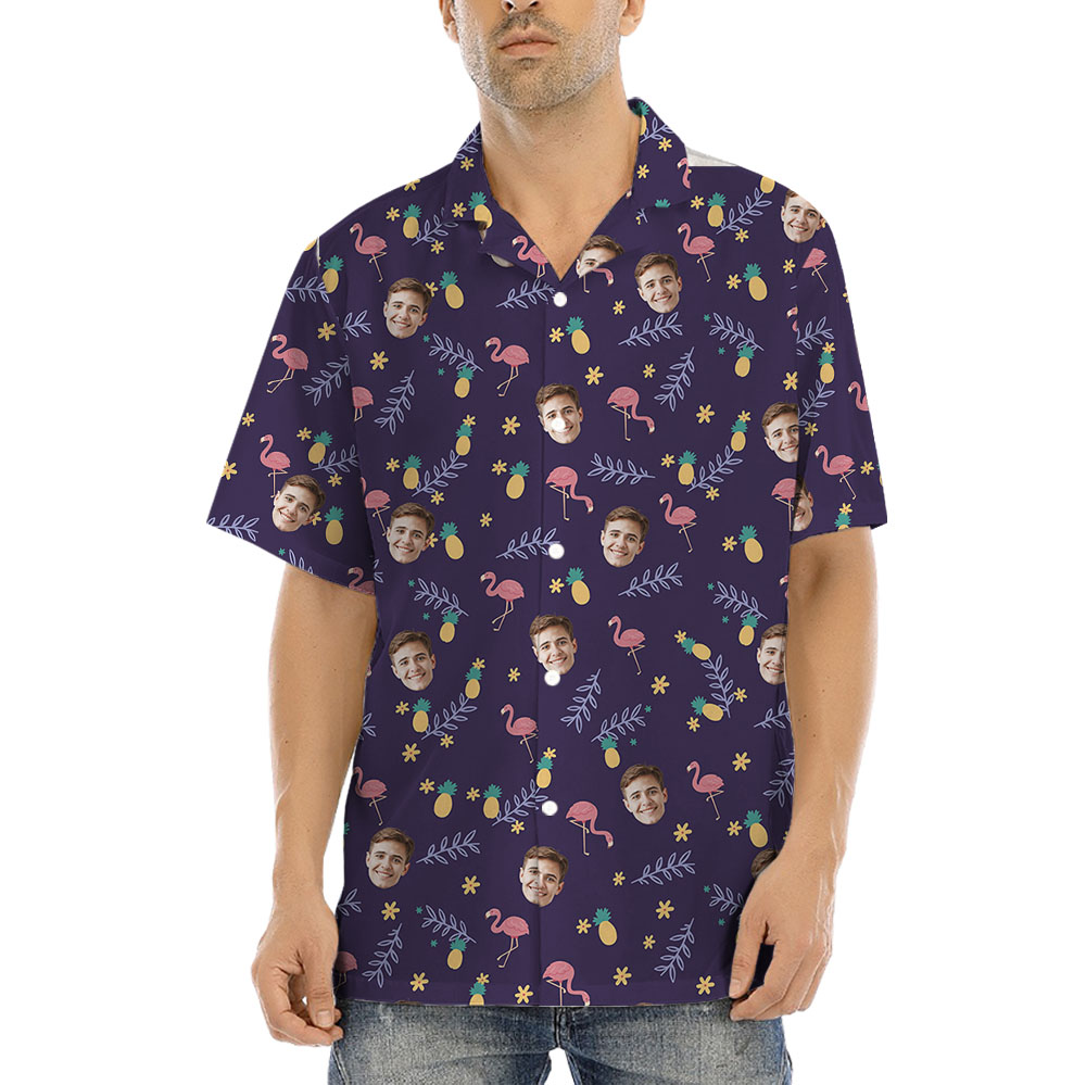 Flamingo Pineapple Purple Hawaiian Shirt With 1-5 Faces - variant image 1