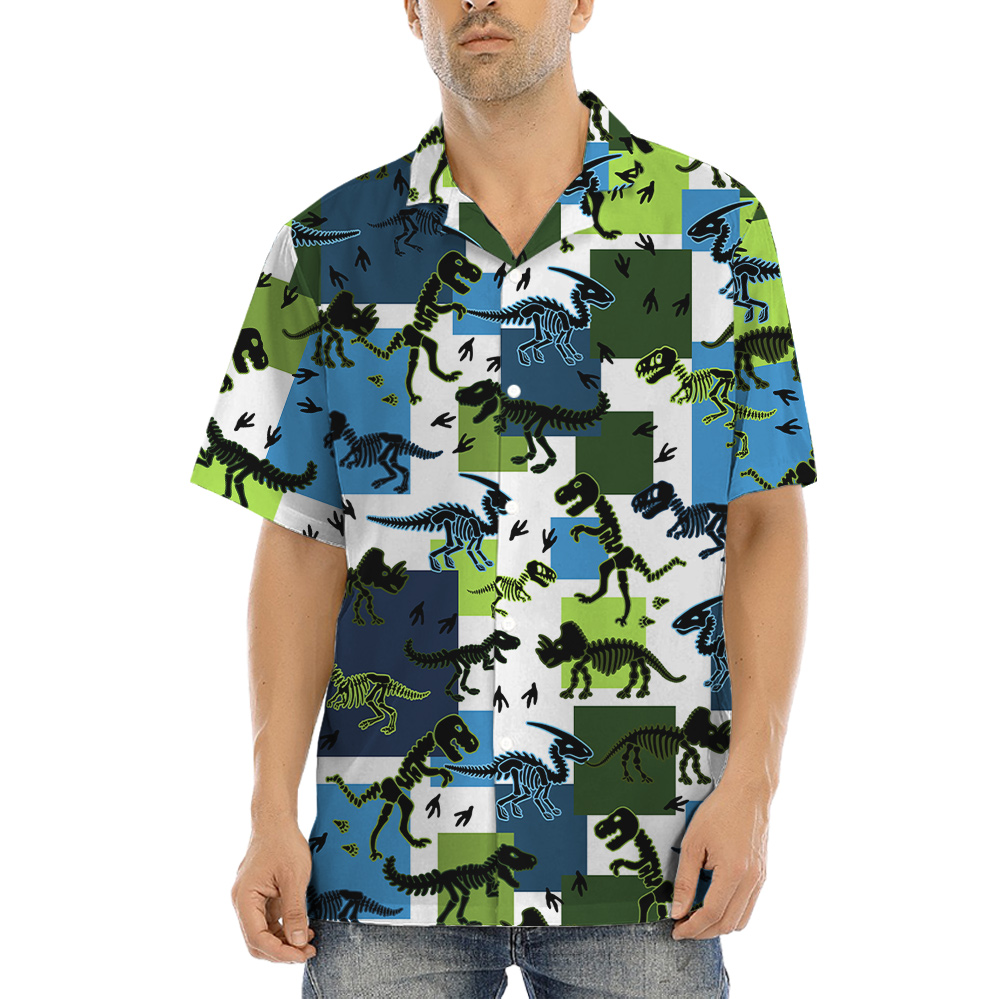 Dinosaur Skeleton Green Hawaiian Shirt - variant image 1