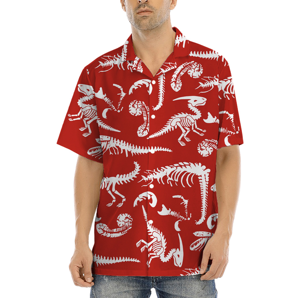 Dinosaur Skeleton Red Hawaiian Shirt - variant image 1