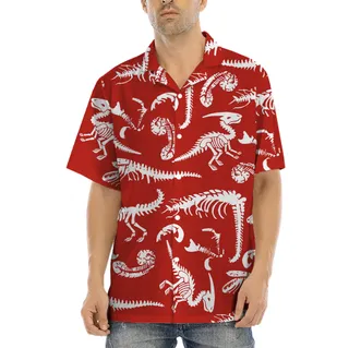 Dinosaur Skeleton Red Hawaiian Shirt