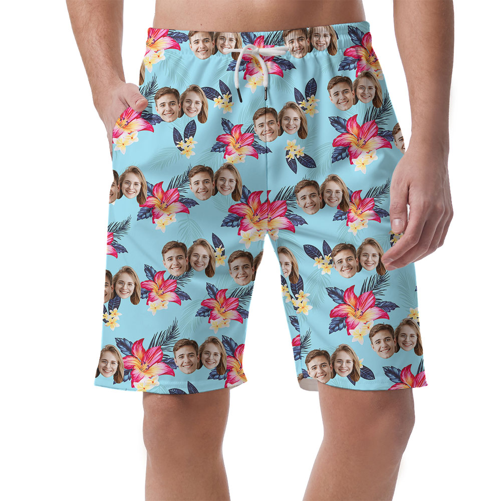 Cool Floral Men's Beach Shorts With Custom Faces - variant image 1