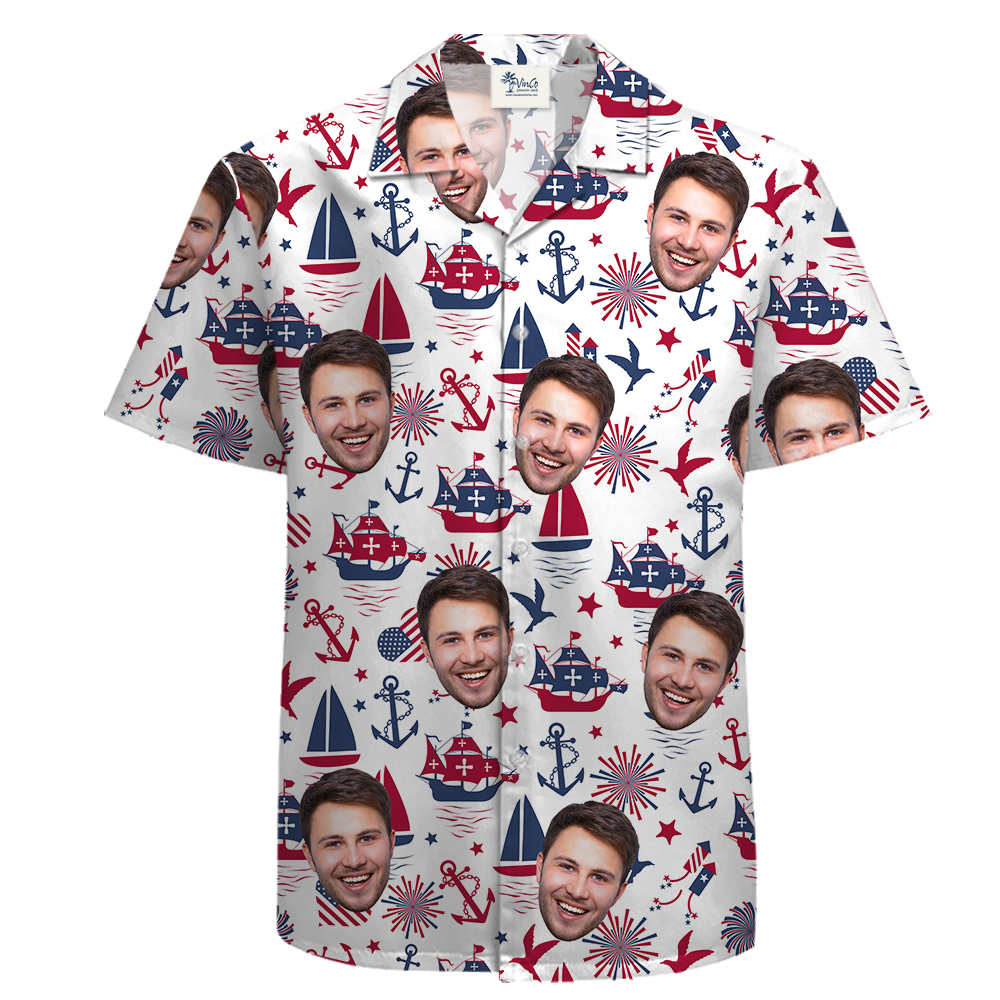 4th of July Custom Faces Cotton Hawaiian Shirt Firework Theme - variant image 1