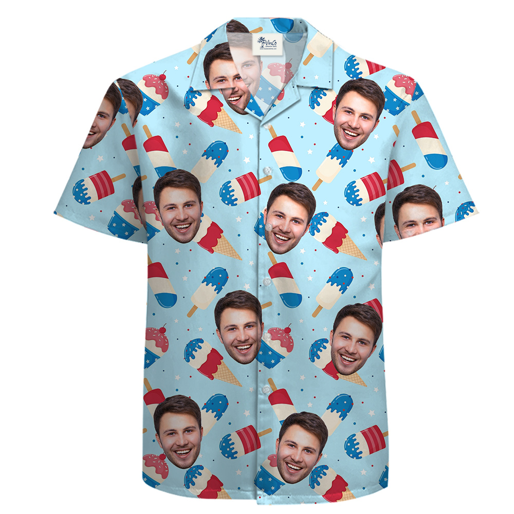 4th of July Custom Faces Cotton Hawaiian Shirt Ice Cream Print - variant image 1