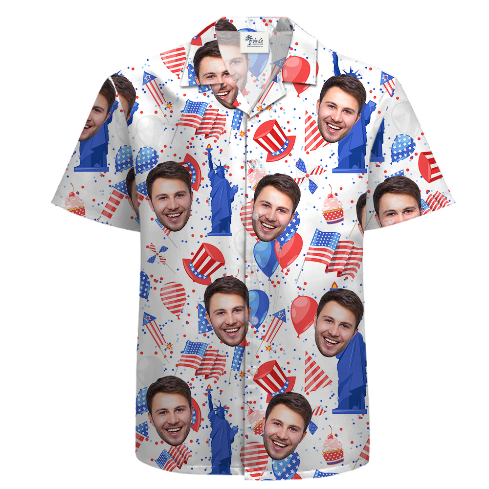 Custom 1-5 Faces Patriotic Cotton White Hawaiian Shirt - variant image 1
