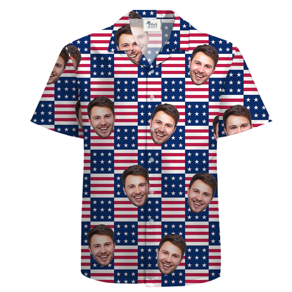 Custom 1-5 Photos Patriotism Cotton Button Up Shirt - variant image 1