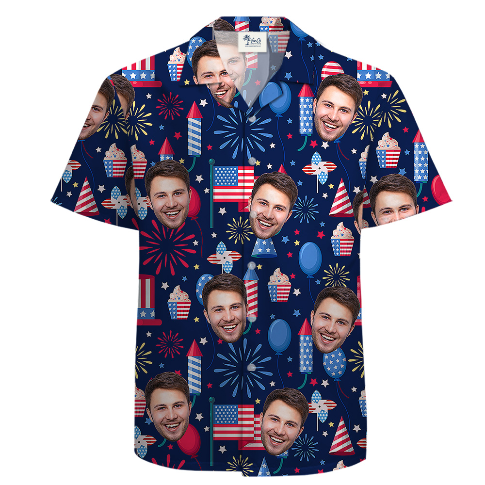 Custom 1-5 Photos 4th of July Cotton Hawaiian Shirt - variant image 1