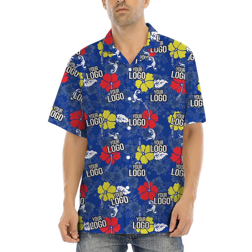 Blue Personalized Aloha Shirt With Company Logo - variant image 1