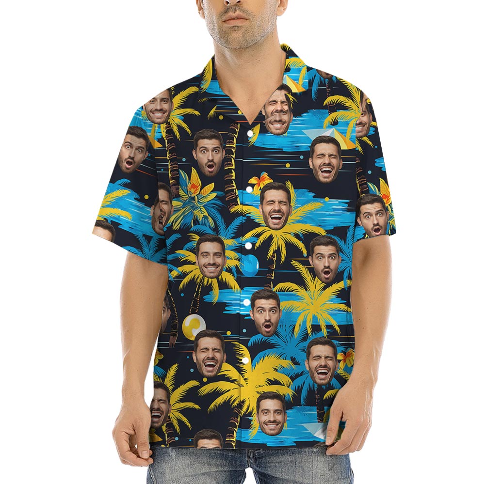 Custom Faces Black Tropical Shirt For Men - variant image 1
