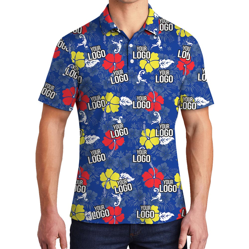 Blue Hawaiian Golf Shirt With Logo - variant image 1