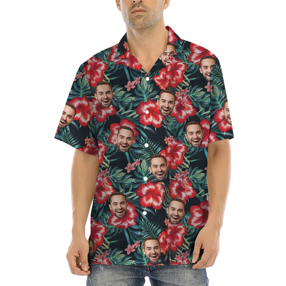 Hibiscus Plumeria Hawaiian Shirt With Custom Faces - variant image 1