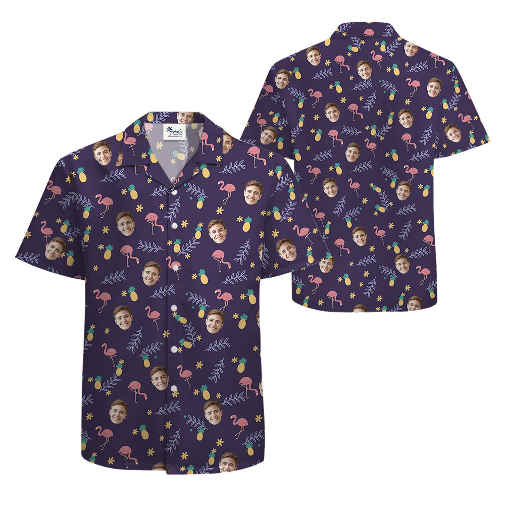 Flamingo Pineapple Purple Hawaiian Shirt With 1-5 Faces